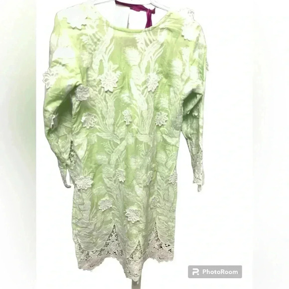3/$20. Indian tunic green with floral lace applicay detail side slip hand made - Picture 2 of 10